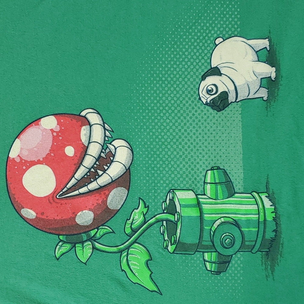Men's Large Woot Shirt - Pug vs Piranha Plant